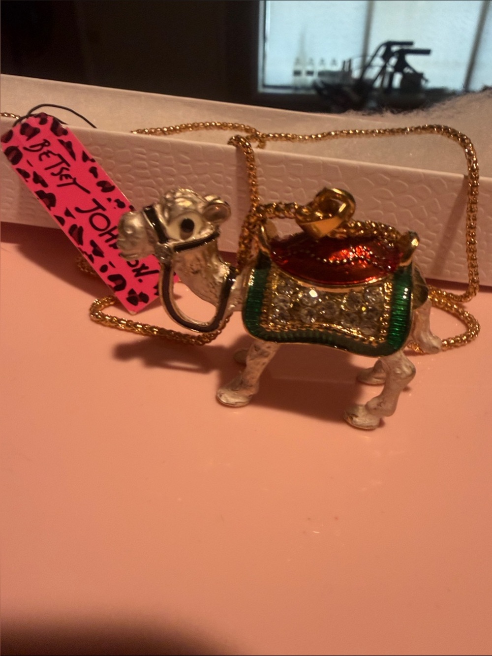 Betsey Johnson Gold-Tone Camel Pendant Necklace with Red, Green & Pink Accents